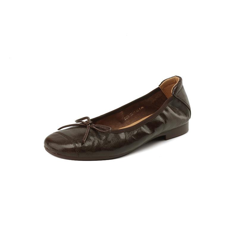 Soft Leather Handmade Women's Shoes New Round Head Shallow Mouth Thin Cowhide Flat Single Shoes Women's Ballet Shoes
