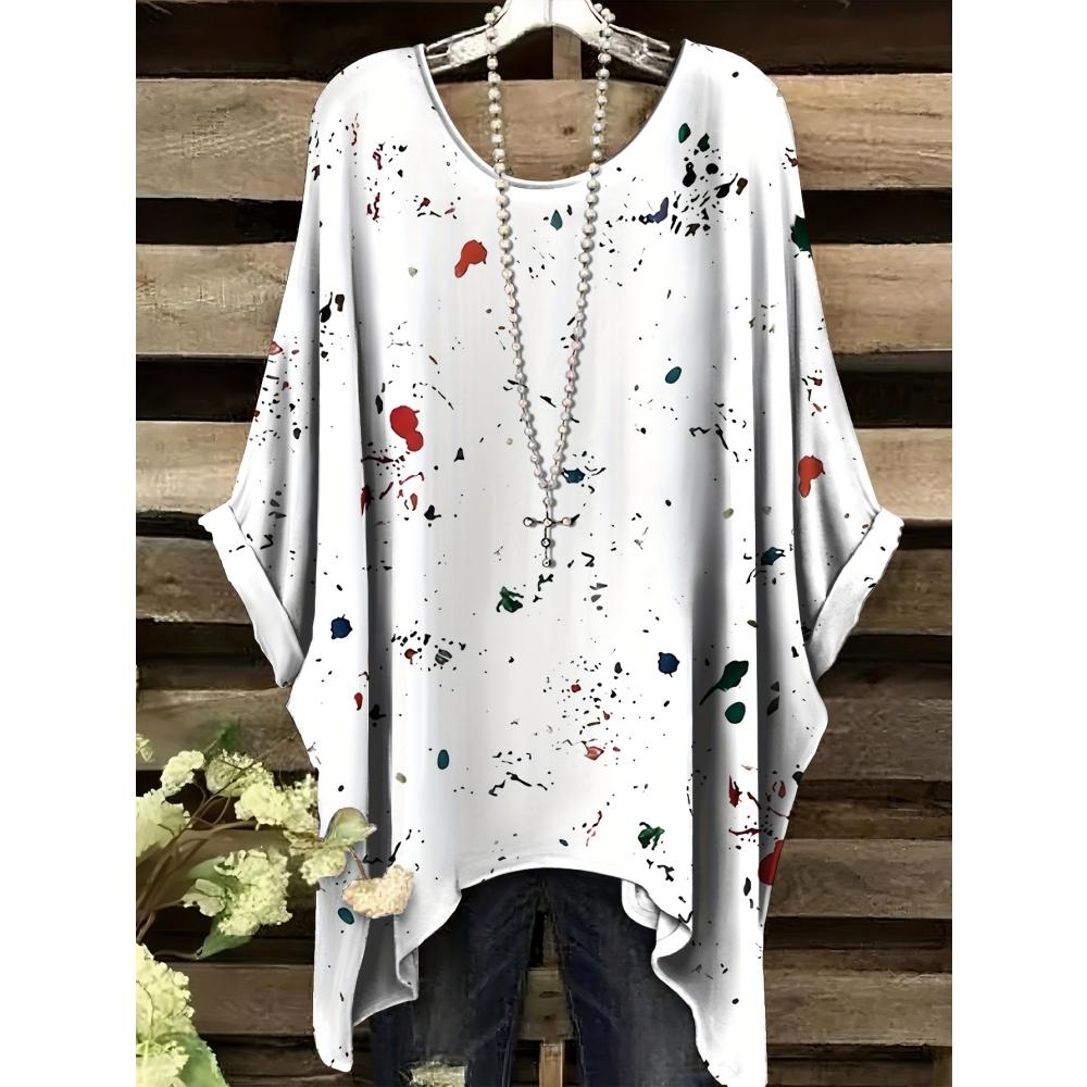 Modne koszulki z gradientem dla kobiet Lato Prosta koszulka z gradientem z nieregularnym dołem z okrągłym dekoltem i krótkim rękawem Wszechstranna odzież damska