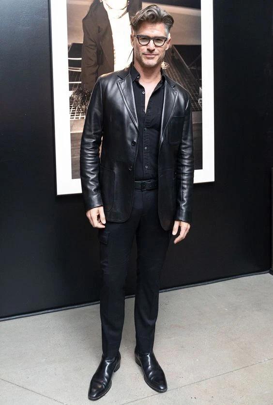 Handmade Lambskin Black Leather Blazer Formal Men Stylish Business Genuine