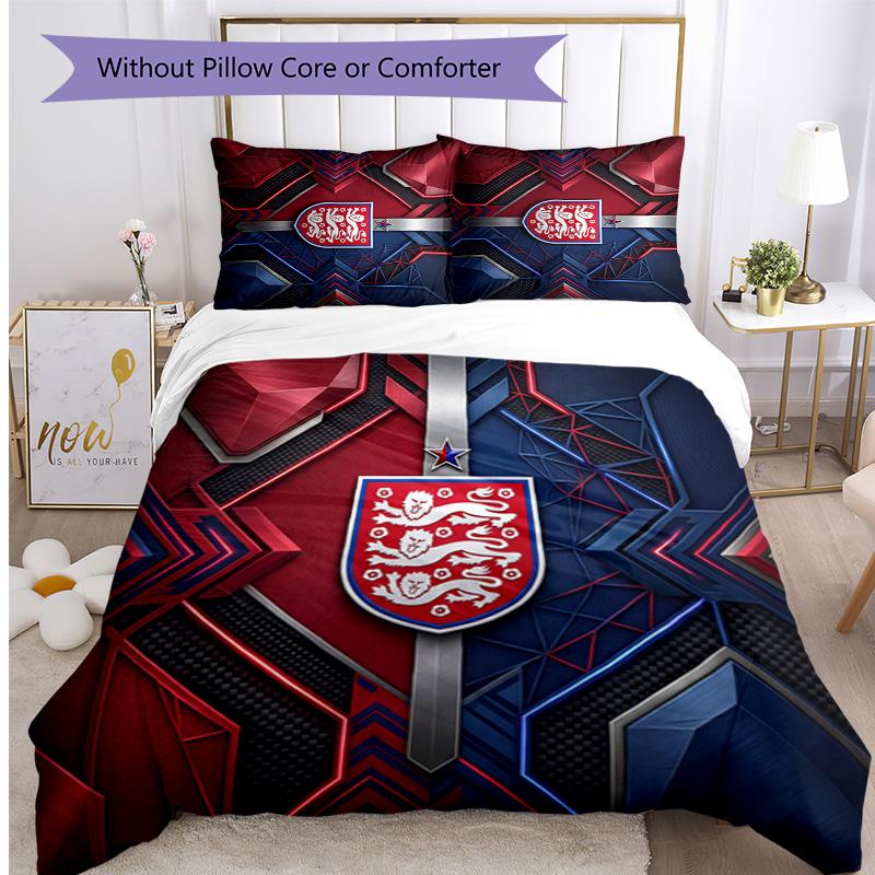 Set Biancheria da Letto Stampata Calcio Inghilterra 3 Pezzi Copriletto Traspirante Accogliente come Regalo per la Casa Nuova o per le Feste