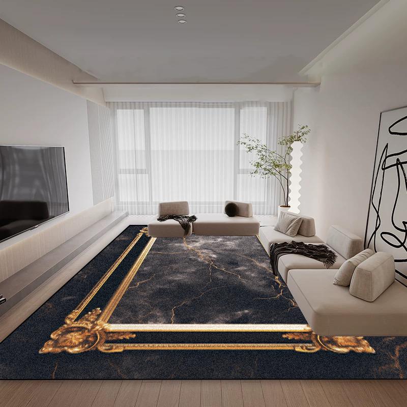 Living Room Light Luxury Carpet Black Gold Decoration Nordic Style Sofa Area Rugs 200x300cm Bedroom Lounge Non-slip Floor Mat