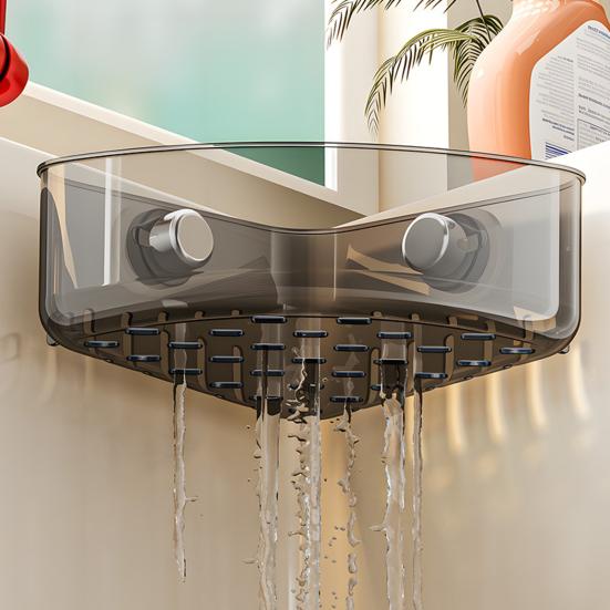 Corner Sink Strainer Sponge Holder Large Capacity Strong Load-bearing Suction Cup Triangle Storage Rack with Drain Hole