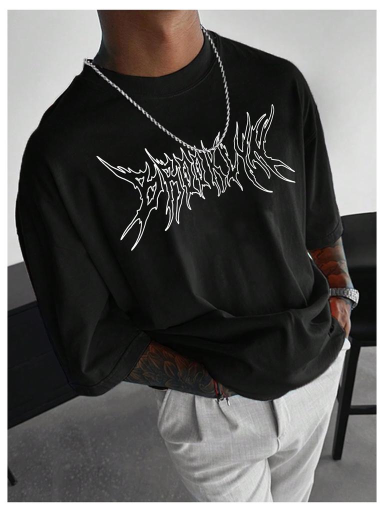 2026 Retro Gothic Metal Textkunst Grafik Baumwoll-T-Shirt Unisex Lockerer Schnitt Hiphop Urban Street Style Lässige Kurzarm-T-Shirts