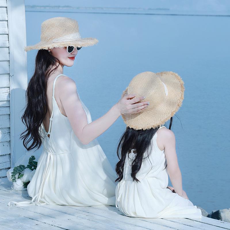 Dopamine Mother-Daughter Chiffon Beach Dress for Summer Seaside Vacation in Hainan Sanya