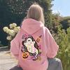 Autumn 2025 Halloween Hooded Sweatshirt - Ghost & Pumpkin Print Jacket