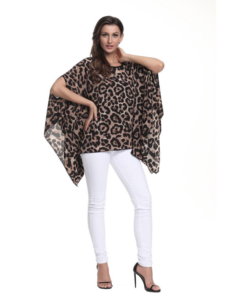 Plus Size Chiffon Batwing Shirt for Women – European & American Style, Extra Large 