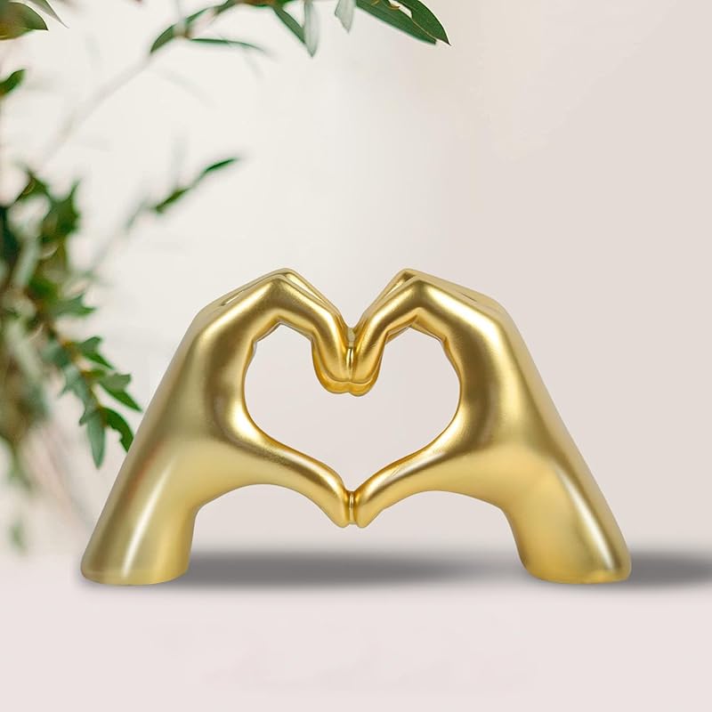 Silver Polyresin Hand Gesture Desk Statues Finger Sculpture Decor - Silver Personality Finger Practical Joke Halloween Prank Gifts (Love Heart Gold)