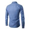 Men Shirt Solid Color Single-breasted Spring Autumn Plaid Patchwork Slim-fitting Jeans Shirt for Office