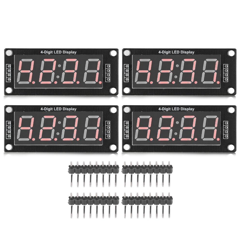 4 Sets 0.56in 4 Digit Digital Tube LED Display TM1637 7 Segments LED Display Board Multi-Color Options Includes 4 Pin Headers