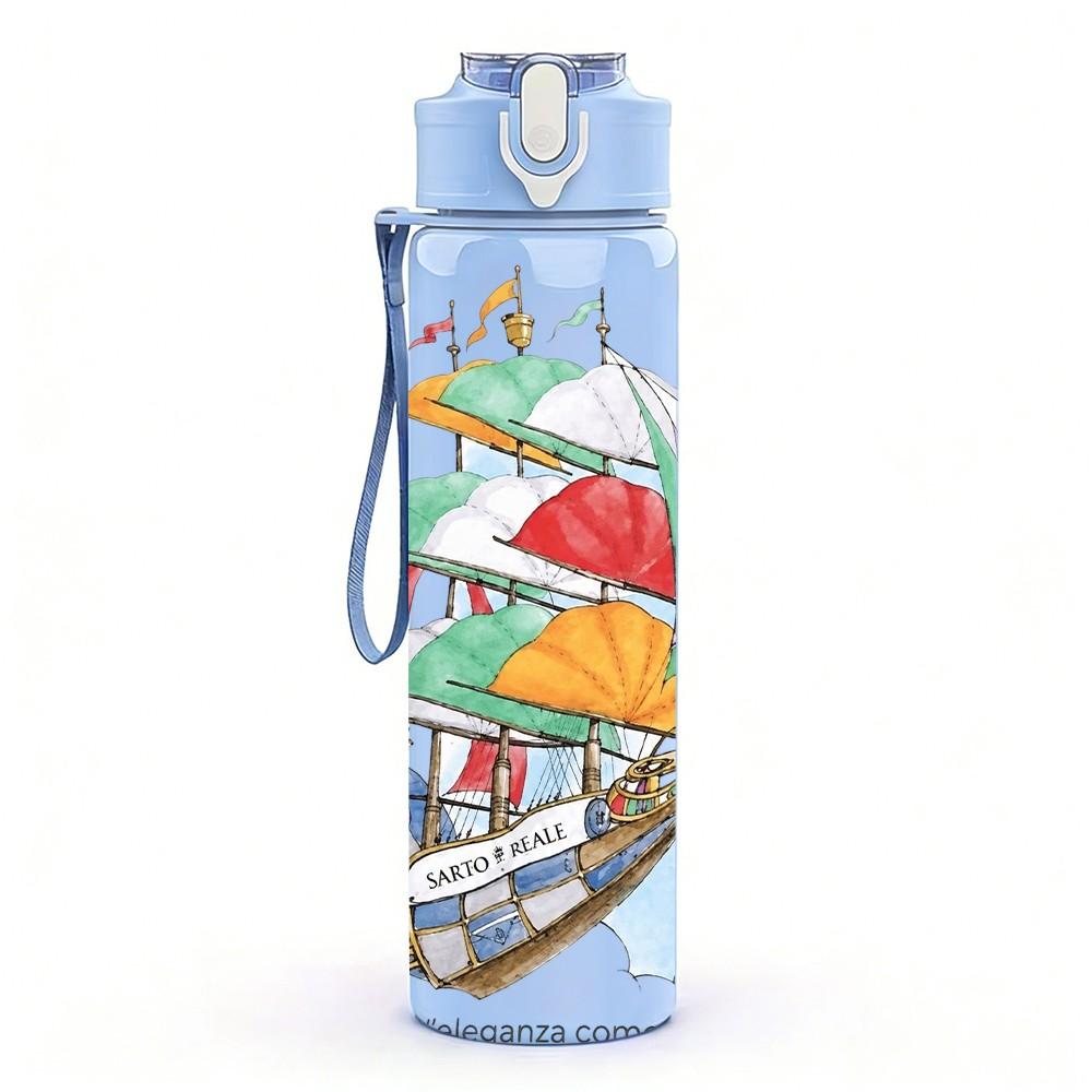 1PC Colorful Sail Boat Scene 750ml sports water bottle leakproof straw lid outdoor office home