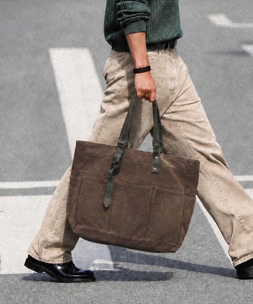 Monono (26 Fw) Long & Short 8 Pocket 2 Way Bag (Waxed Canvas Camel)