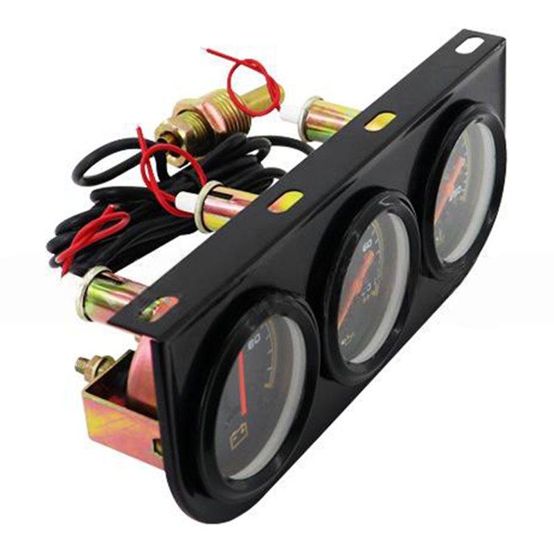 Efficientt-Car 12V 3 In 1 Triple Gauge Kit With Sensor-Water Temp C/F, Oil Pressure PSI, Voltmeter Mechanical Gauge Set