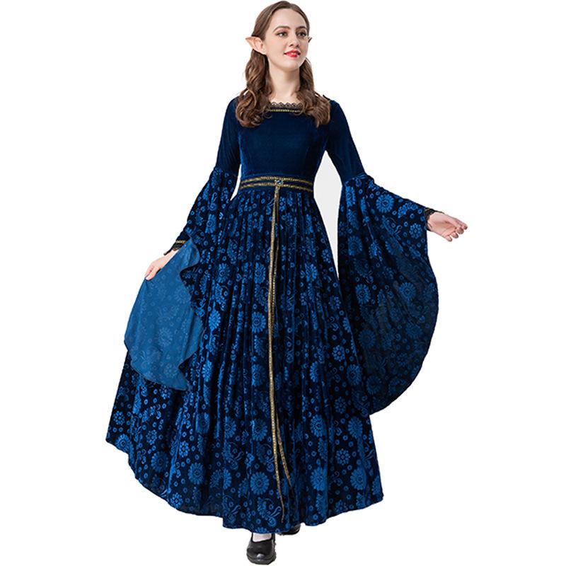 Medieval Renaissance Witch Costume Dress for Women Halloween Gothic Court Dress S-XL