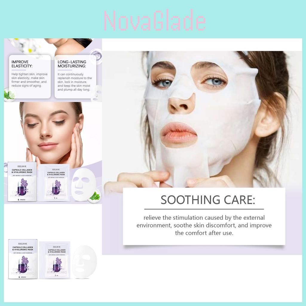 Eelhoe Collagen Face Mask 4 Pieces Hydrating Moisturizing Firming Skin Care Essence
