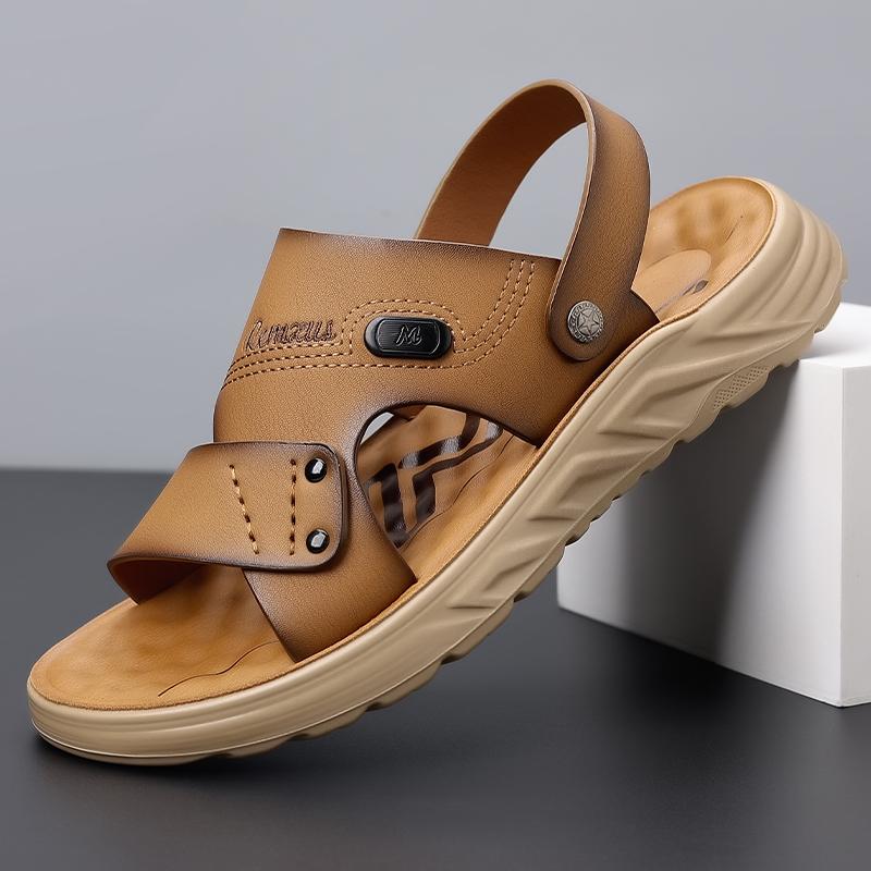Summer Sandals Men's Outdoor Flats Casual Sport Leather Non-slip Breathable Sandals Outdoor Sandals Beach Garden Shoes