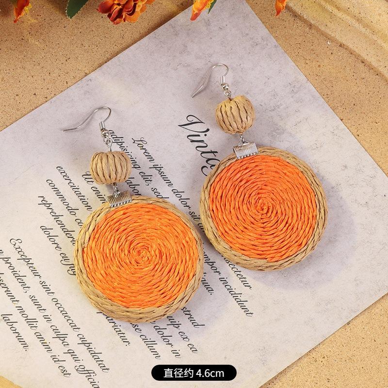 Vintage vacation style grass vine woven earrings Bohemian seaside niche exaggerated stud earrings women's earrings