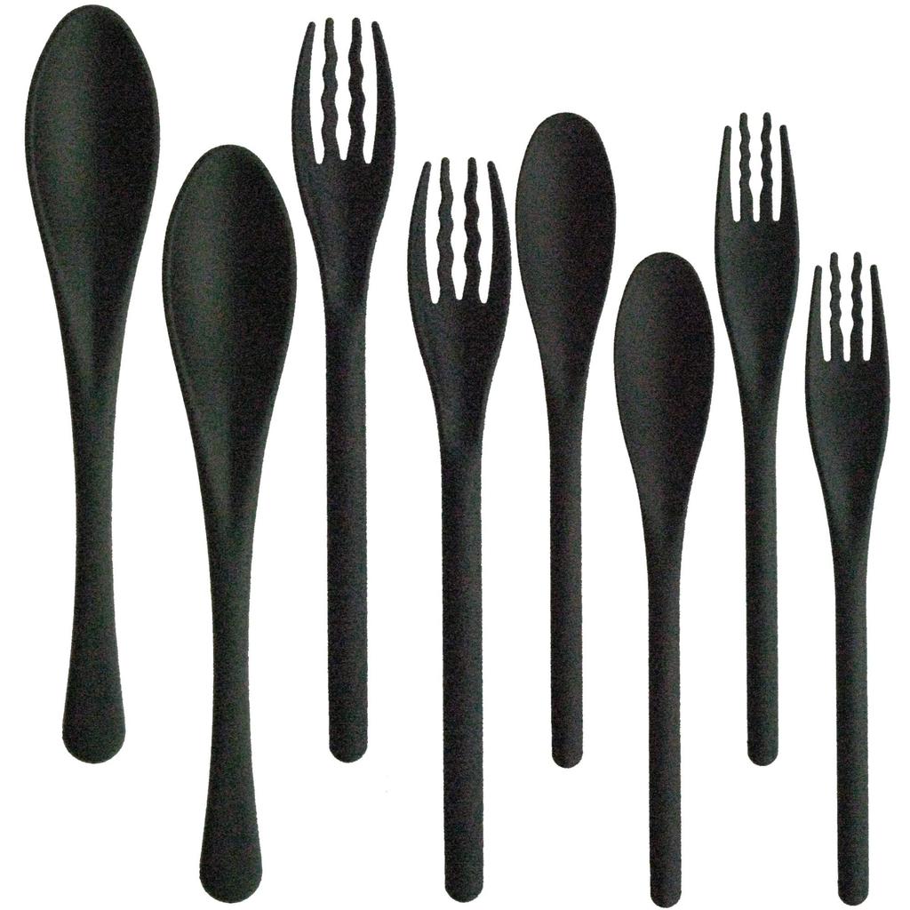 Nagao Plastic Dinner Cutlery 8 Dishwasher Made in Japan Heat-Resistant Set, Pieces, Black, Safe,
