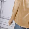 VONDA Elegant Women Pleating Lapel V Neck Long Sleeve Buttons Up Casual Office Shirts Blouse