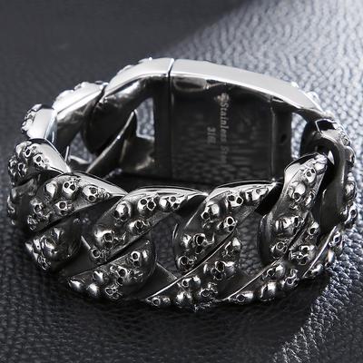 Gothic Skull Death's Head Curb Chain Bracelets for Men Steampunk Bikers Skeleton Jewelry Massive Stainless Steel Men's Bracelet New Arrival