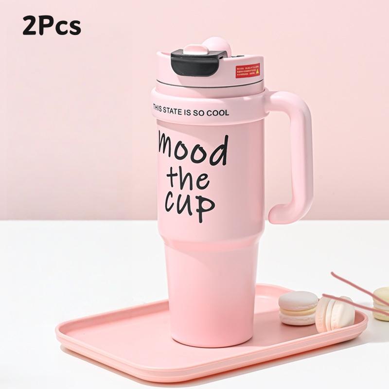 1000ML Große Kapazität Edelstahl Thermosbecher mit Strohhalm & Griff Vakuumbecher Thermo-Wasserflasche Reisebecher Hält Kalt & Heiß