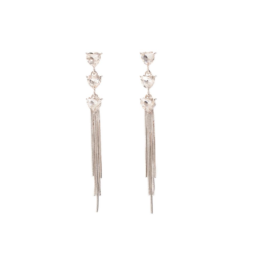 Light Luxury High-End French Earrings Women'S Long Flash Diamond Fringed Stud Earrings Temperament Elegant Niche Fashion Earrings