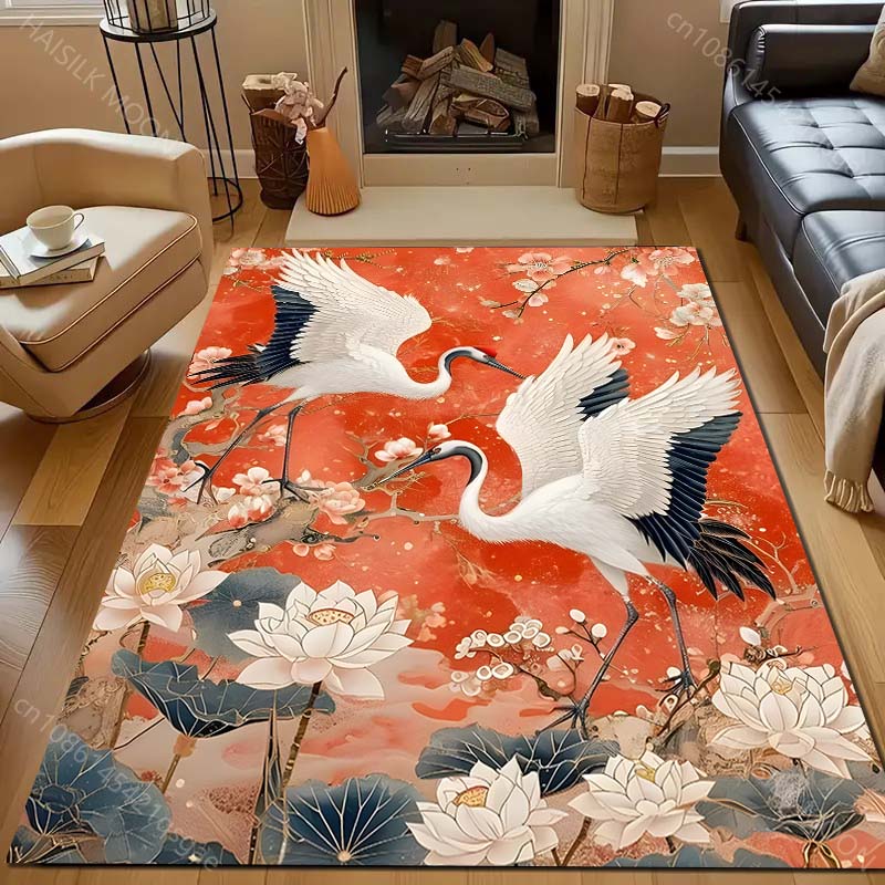 Japan Golden Heron Classical Painting Carpet for Living Room Bedroom Sofa Doormat Decor Sofa Table Area Rug Non-slip Floor Mat