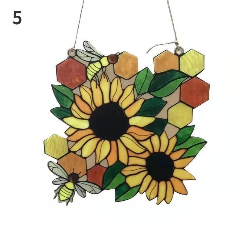 Farget glass vindusoppheng bikube flerfarget sommerfugl bie farget glasspaneler farget glass kolibri vindusoppheng