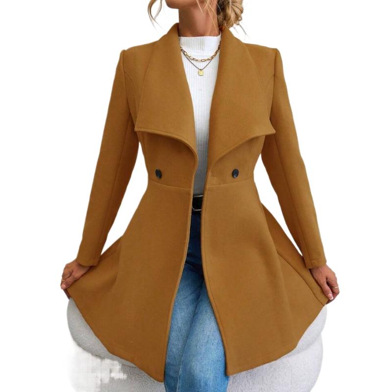 European and American-style Stylish Long Coat for Women, Fitted Design, with A Collar, Suitable for Autumn and Winter.
