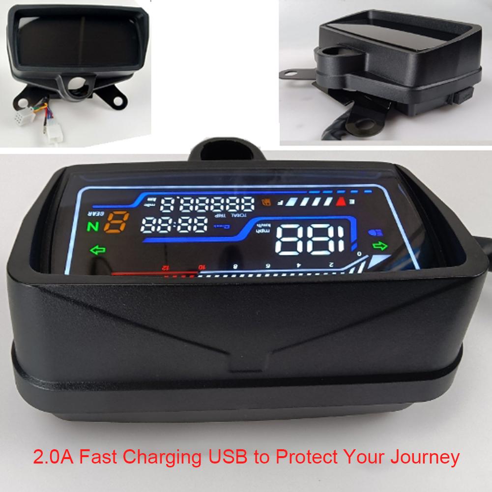 Motorcycle Instrument LCD Display Dashboard Speedometer with Clock Electronic RPM Indicator USB Charging for CG125-CG150 Parts