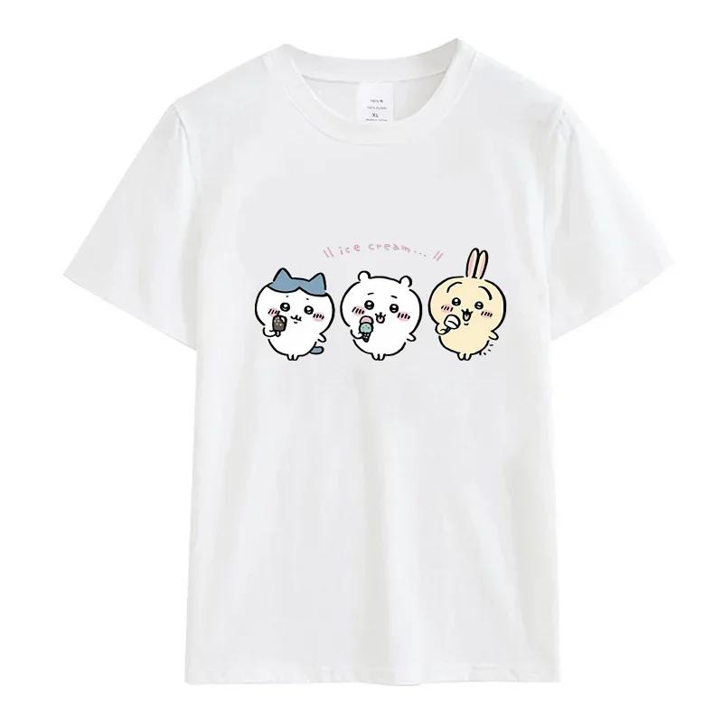 Cute Usagi Dance Print T-shirt Trendy Y2k Streetwear Woman Shirt Kawaii Anime Pattern Tee Shirt Harajuku Cotton Short-sleev Tops