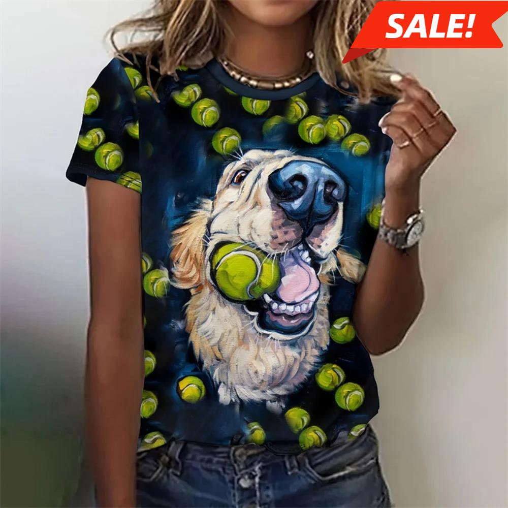T-shirt For Women Funny 3d Printed Kawaii Cat Dog Animal Graphic Tees Summer Casual O-neck Tops Short Sleeve Loose T-shirts