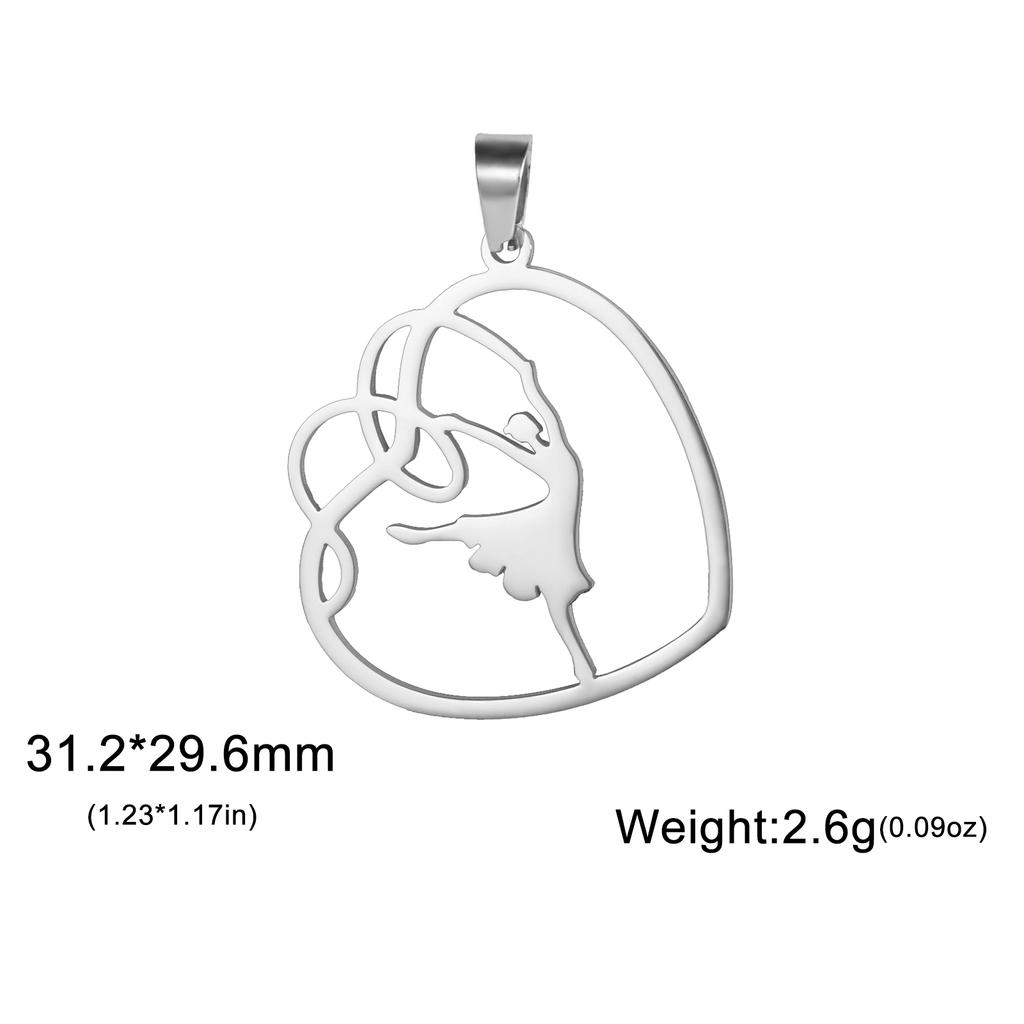 Teamer 5pcs/lot Ballet Charms Stainless Steel Gymnastics Heart Round Pendant for Necklace Keychain Women DIY Jewelry Making Gift