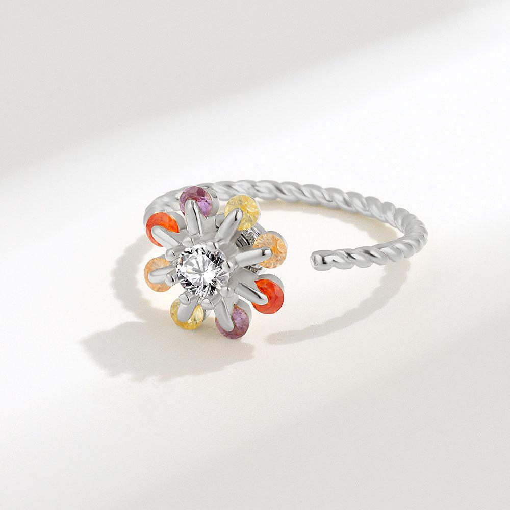 

Multi colored crystal petal rotatable open copper rings for women anti anxiety relaxing Fidget finger ring accessories resizable
