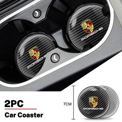 2 ks Podložka pod hrnek do auta z uhlíkových vláken Protihluková podložka na hrnek pro Porsche 963 Cayenne Cayman Panamera Macan Taycan Mission-E 919-Hybrid