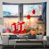 Christmas Tapestry Wall Hanging Santa Claus Christmas Snow Scene Window Tapestry Aesthetic Room Decor Home Holiday Decoration