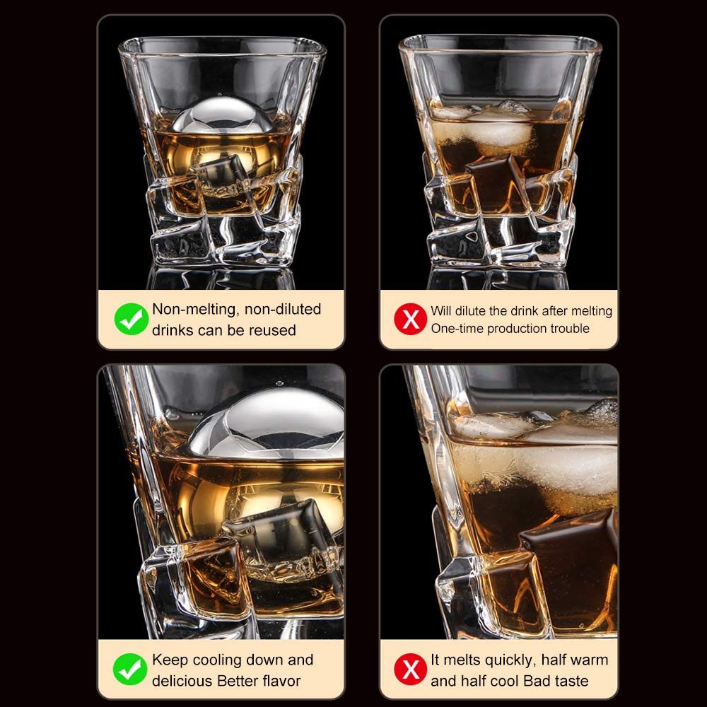 1/2 Pcs Round Whiskey Stones Ball Shape Reusable Stainless Steel Ice Cubes Golf Ball Whiskey Stones Ball Metal Ice Ball Gift Set 6