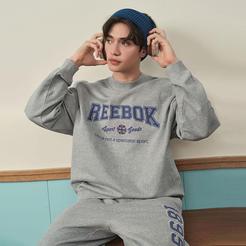 Reebok American Vintage Letter Print Knit Loose Crewneck Sweatshirt Unisex Sweatshirt Medium-Heather-Gray 23FRC353UGG4