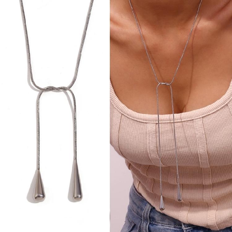 Versatile Two Tone Teardrop Pendant Necklace In Stainless Steel Adjustable for Casual or Formal Occasions