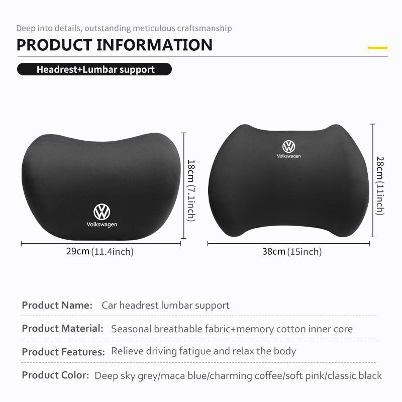 For Volkswagen VW Car Neck Waist Pillow Breathable Fabric Memory Cotton Fatigue Relief Polo Jetta Sagitar Magotan Passat B5 B6 zg2