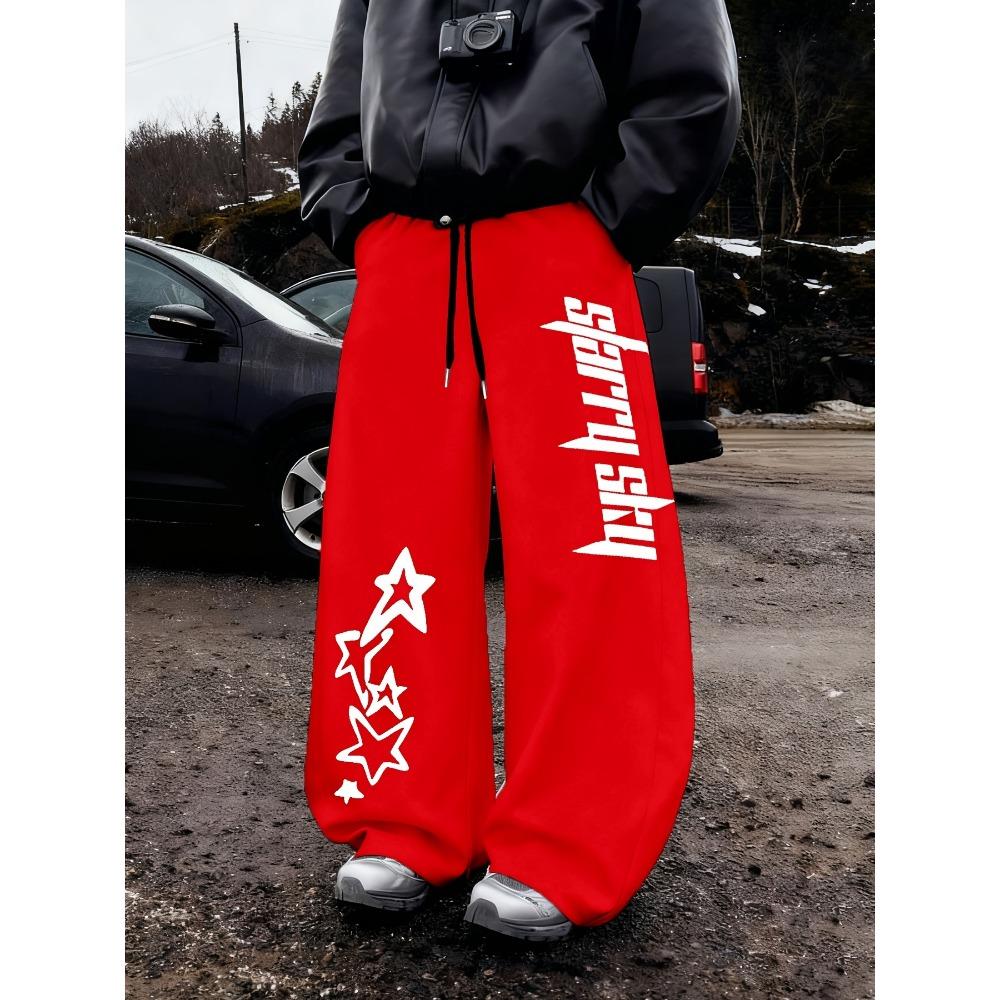 Retro Men s Drawstring Loose Casual Sports Pants Spring and Autumn Men s Outdoor Home Casual Pants S красный