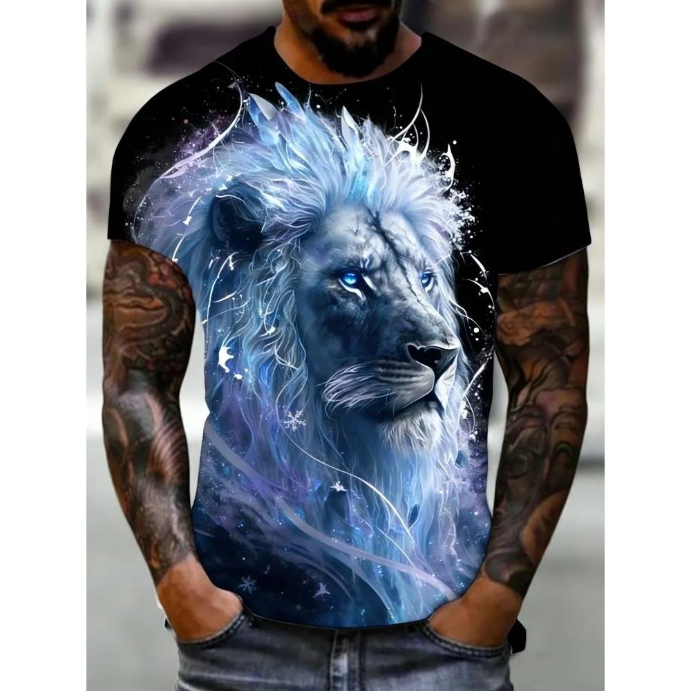 

Men s Animal Domineering Lion Print Short Sleeved T-shirt Large Loose Casual Fashionable Comfortable Soft Breathable T-shirt 6XL