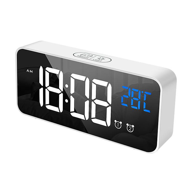 Digital Alarm Clock Temperature Display Portable Bedside Music Clock for Home Office Bathroom Dual Alarms Ringtones Rechargeable