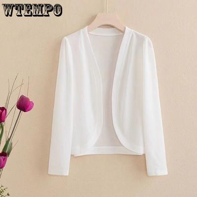 Summer Women's Ice Silk Knitted Shawl with Long Sleeves Cardigan Plus Size Short Jacket Solid Color Versatile