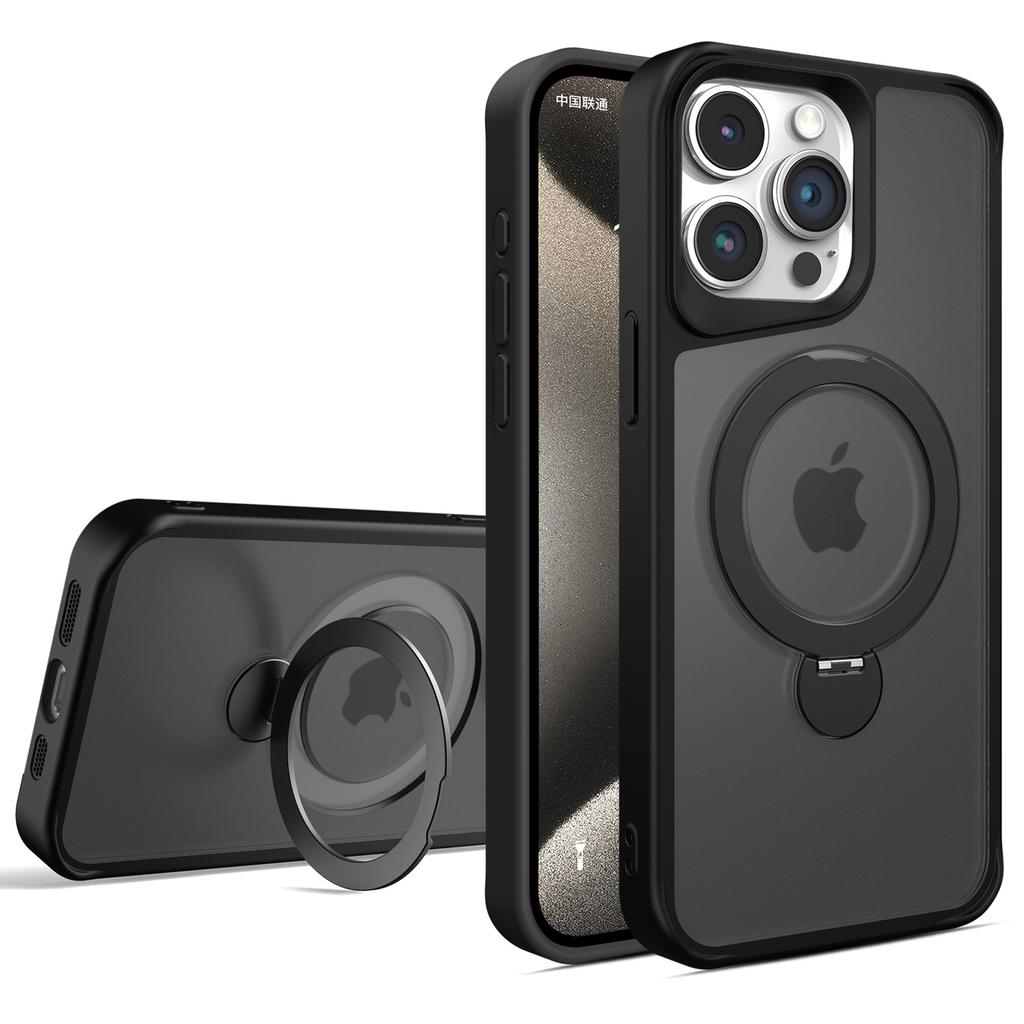 For iPhone 14 Pro Max Magnetic Case PC+TPU Ring Kickstand Phone Cover