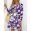 Ladies' Long Sleeved Round Neck Casual Mini Dress, 3D Retro Camouflage Printed Casual Vacation Dress