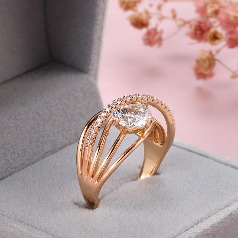 Popular Micro Inlaid 18k GOLD Zircon Ring Women Ins Fashion Cool Wind Geometric Lines Cross Multi-level Ring Wholesale
