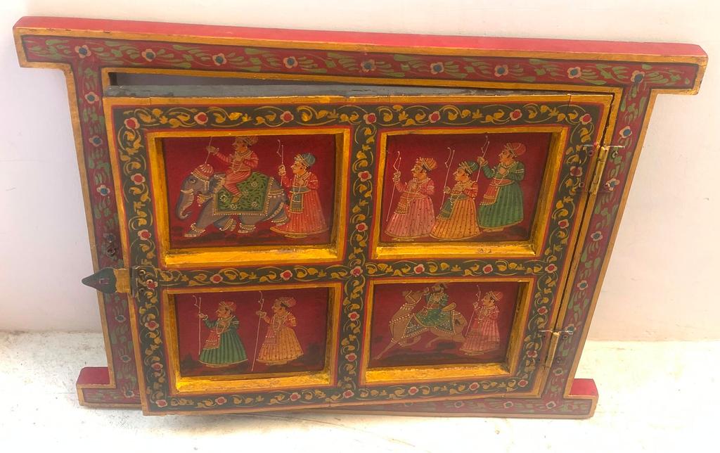 Hand Painted Indian Royal Procession Window Frame: Farmhouse Wall Decor