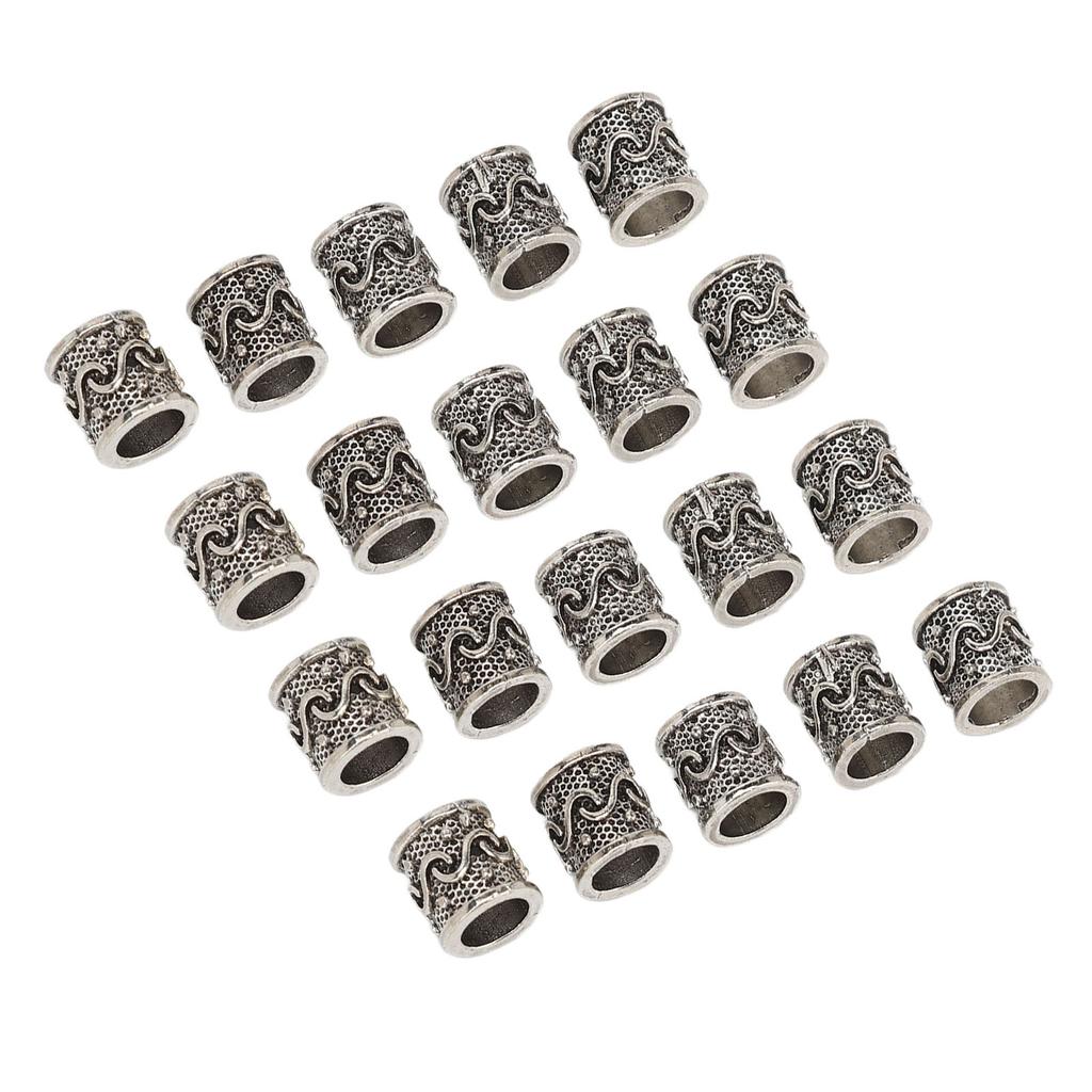20pcs Alloy Beard Bead Retro DIY Hair Tube Dreadlocks Beads for Hair Braiding Bracelet Necklace