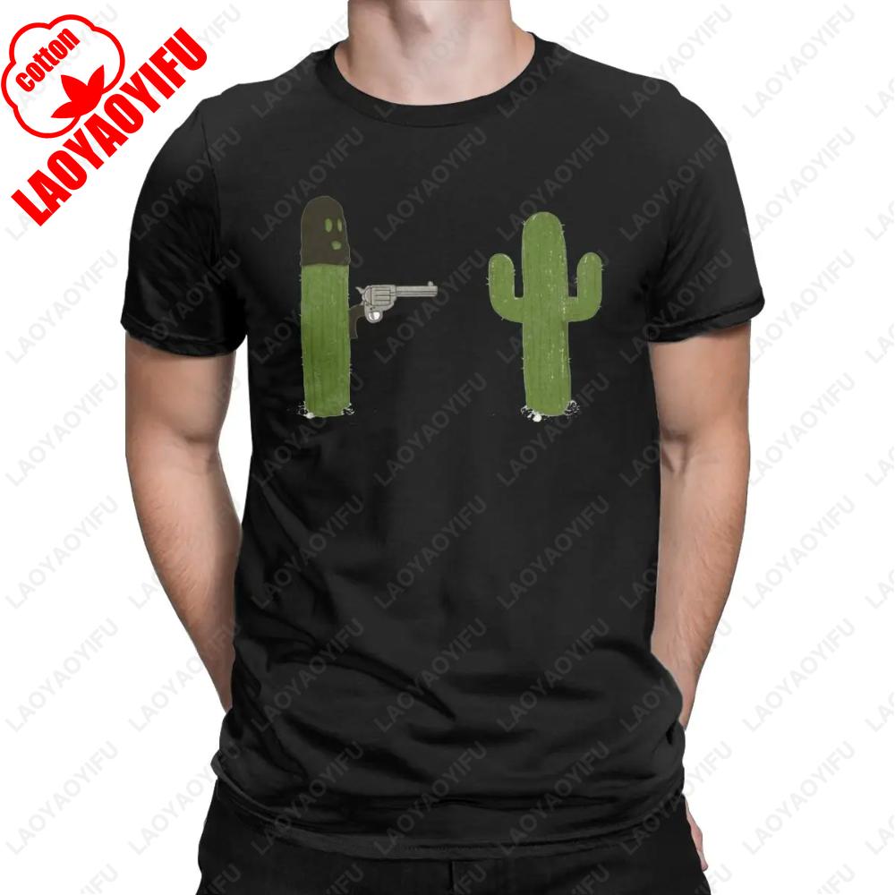 Vtipná kaktusová trička s pistolí pro muže, bavlněná trička s kulatým výstřihem, krátkým rukávem, letní, unisex, potištěná trička