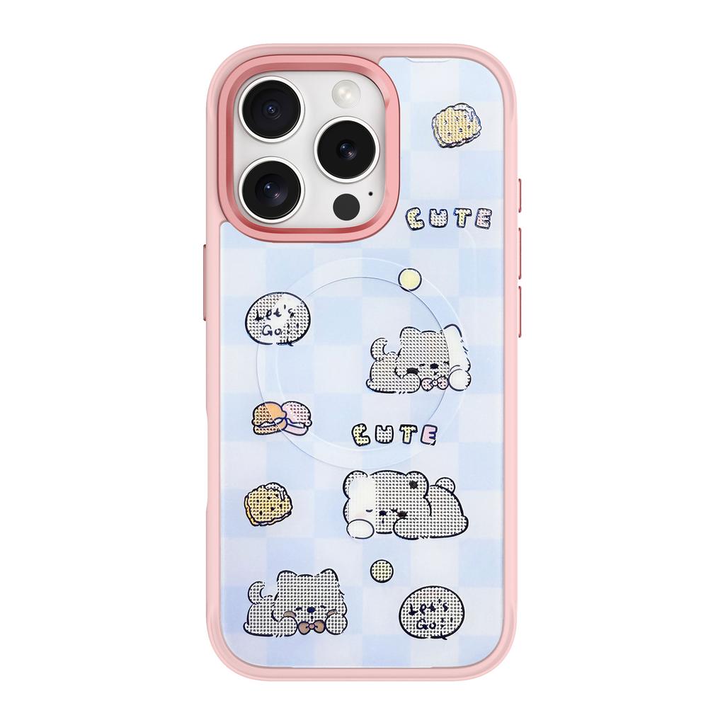 For iPhone 16 Pro Magnetic Case TPU PC Phone Cover with Detachable Cookie Bear Blue Backplate